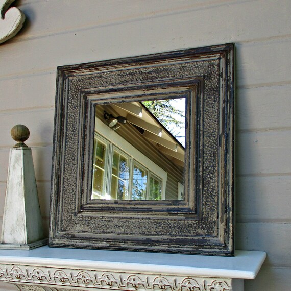 Rustic Wall Mirror 24 Ceiling Tin Tile Mirror Antique Architectural Salvage Bathroom Bedroom Wall Art Mirror