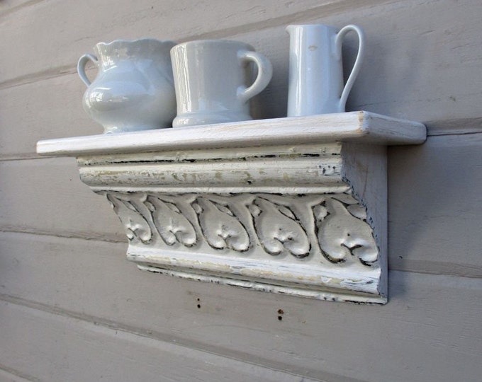 Small White Ceiling Tin Wall Shelf, 17, Antique Architectural Salvage