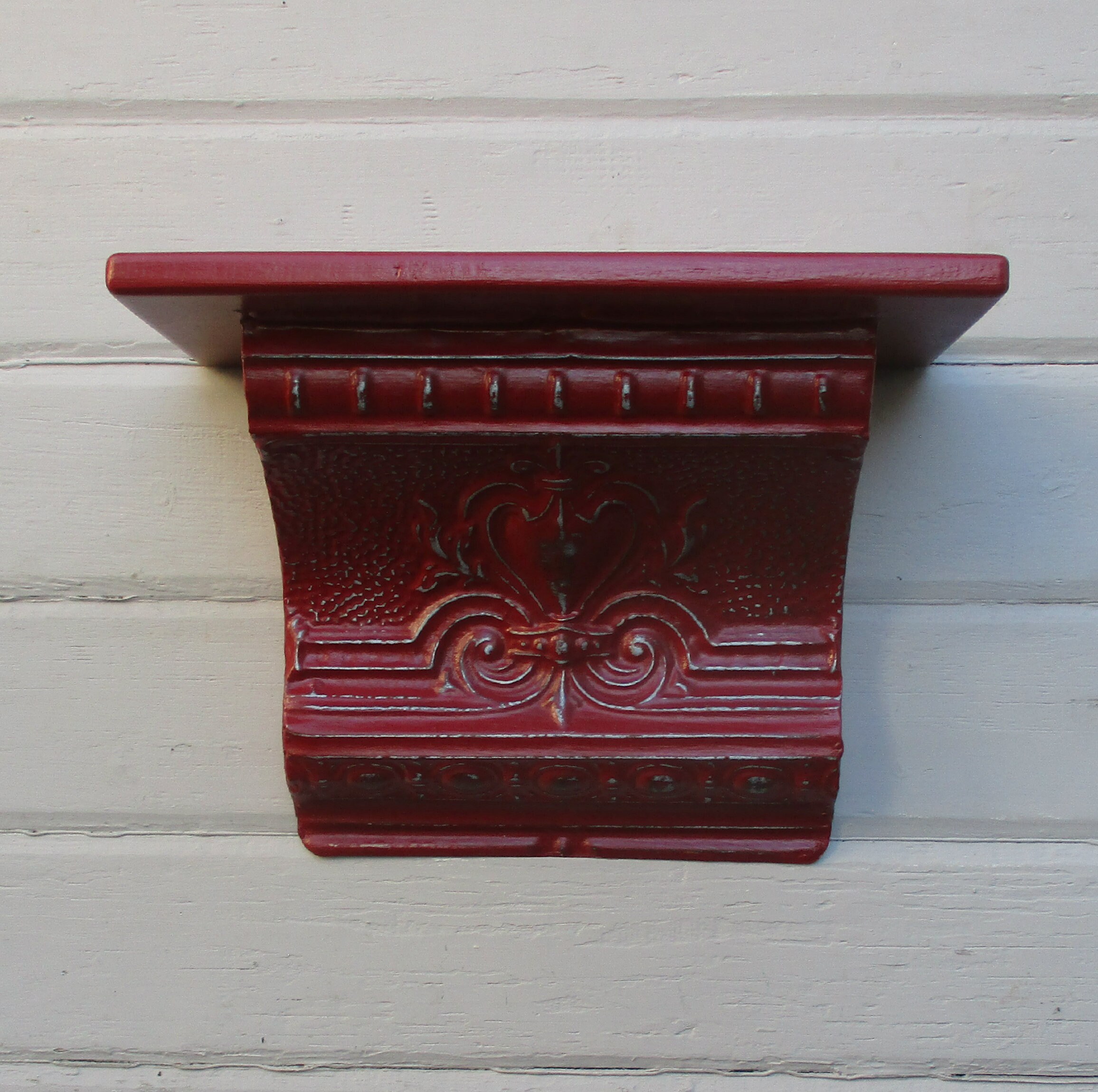 Antique Ceiling Tin Wall Shelf Architectural Salvage Red Etsy