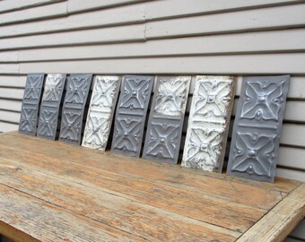 8 Tin ceiling tiles, Vintage craft supply, Unframed remnants from our workshop, Antique architectural salvage