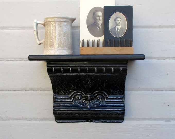 Antique Ceiling Tin Wall Shelf Architectural Salvage Black Etsy