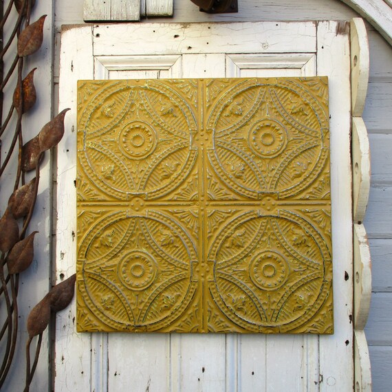 Tin Ceiling Tile Oklahoma Architectural Salvage Gold Mustard Etsy