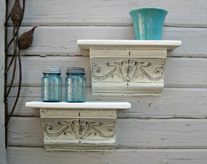 PAIR Antique Ceiling Tin Wall Shelves. Architectural Salvage Etsy