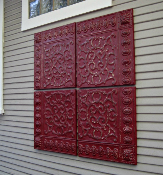 Large 4x4 Wall Art 4 Antique Tin Ceiling Tiles Architectural Image 0