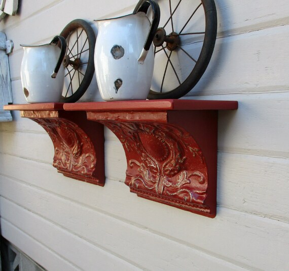 Two Antique ceiling tin wall shelves Antique architectural Etsy