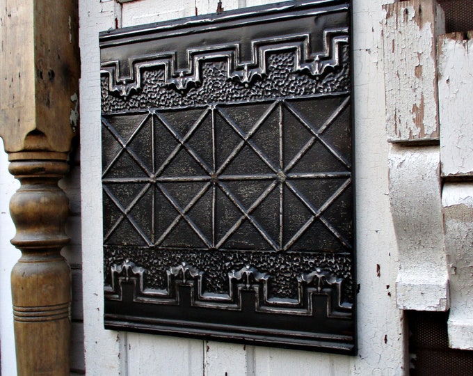 Architectural Salvage Wall Decor, Antique Tin Ceiling Tile. Large Handmade Art, Black Office