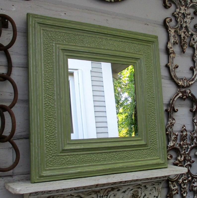 Tin Ceiling Tile Mirror 2 X2 Antique Architectural Salvage Green Wall Mirror Bathroom Bedroom Mirror Entryway Mirror