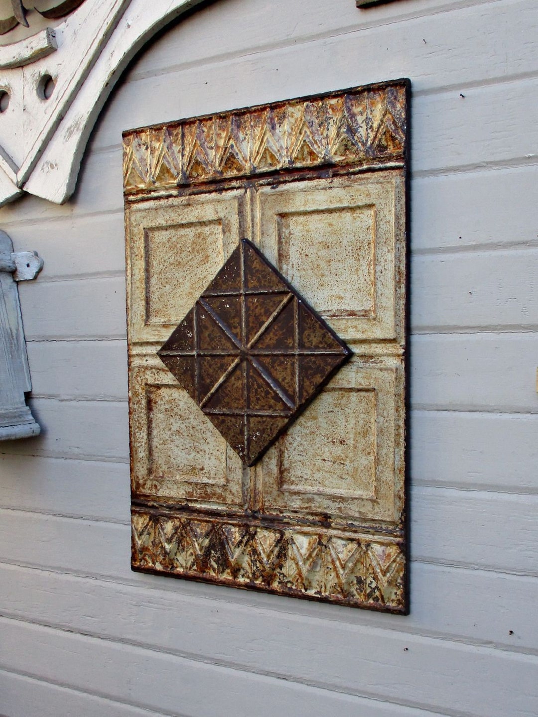 Architectural Salvage Wall Decor, Large Antique Tin Ceiling Tile