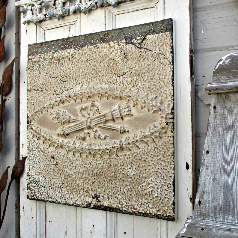 24 Antique Tin Ceiling Tile Old Chippy Paint Architecture Salvage Wall Art Primitive Rustic Farmhouse Wall Art