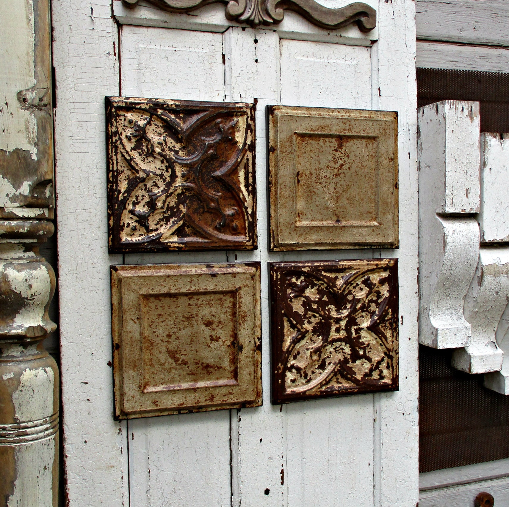 Antique Architectural Salvage wall art Set of 4 Old Ceiling Etsy