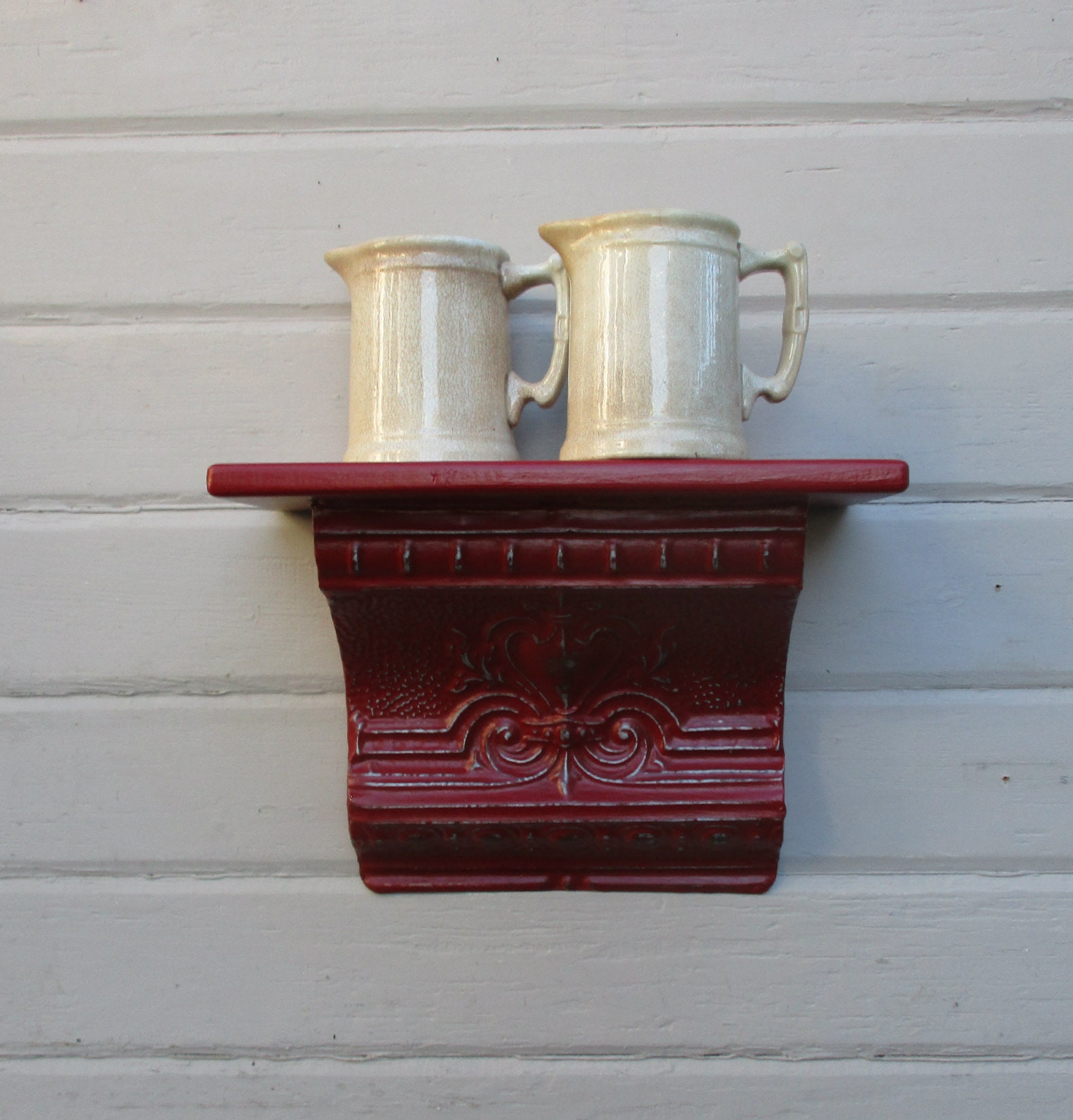 Antique Ceiling Tin Wall Shelf Architectural Salvage Red Etsy
