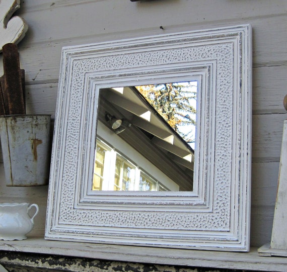 Ceiling Tin Tile Mirror Antique Architectural Salvage Wall Decor White Bathroom Bedroom Mirror Vintage Wall Mirror