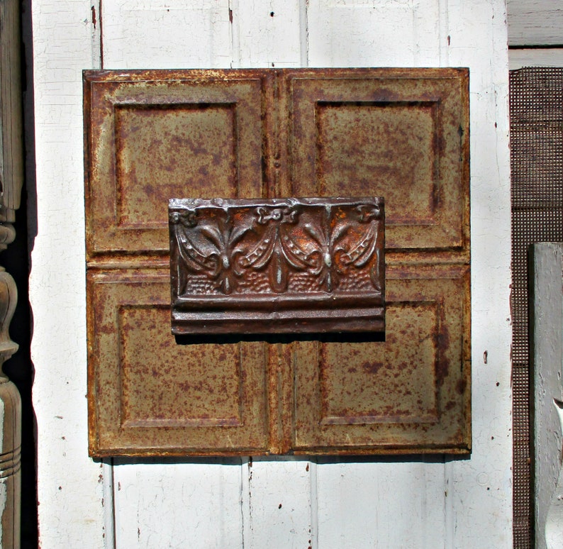 Architectural Salvage Wall Decor Antique Tin Ceiling Tile Rustic Farmhouse Industrial Cabin Decor French Country Ceiling Tin Art