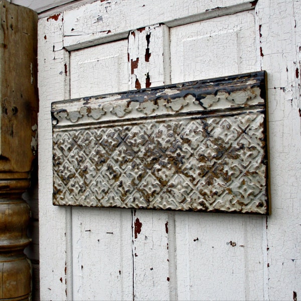 Tin Ceiling Tile, Antique Architectural salvage wall art, Framed & ready to hang, 100 year old paint, Rustic primitive