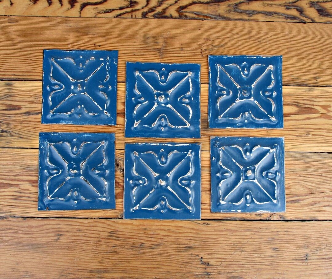 Tin Ceiling Tiles. Lot of 6 Old Vintage Tin Tiles. Vintage Supplies. Unframed Remnants. Old