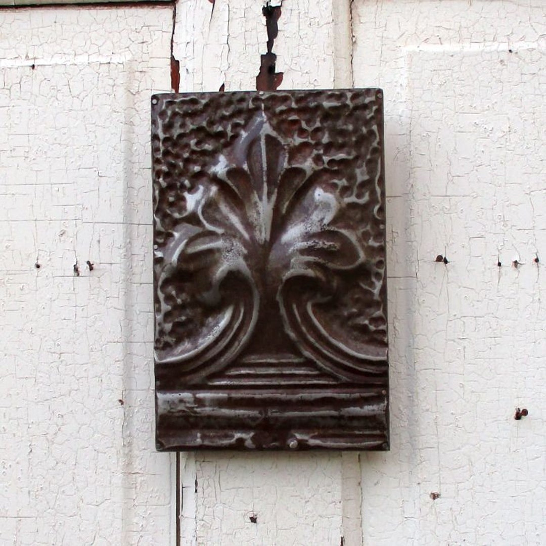 Antique Architectural Salvage Wall Art, Old Ceiling Tin Tile, Rustic Farmhouse Cabin Decor