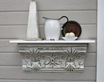 Antique ceiling tin wall shelf, 25 1/2", Architectural salvage recycled repurposed, Kitchen bathroom storage, Display shelf.
