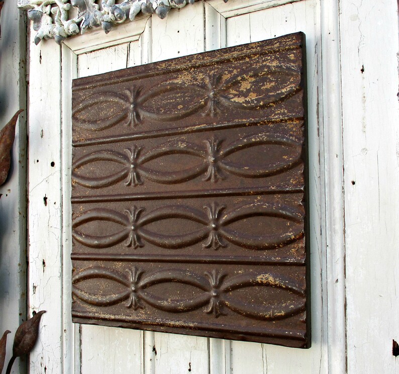 Ceiling Tin Tile 17 1 2 Antique Architectural Salvage Wall Decor Rusty Metal Tile Rustic Farmhouse Cabin Decor