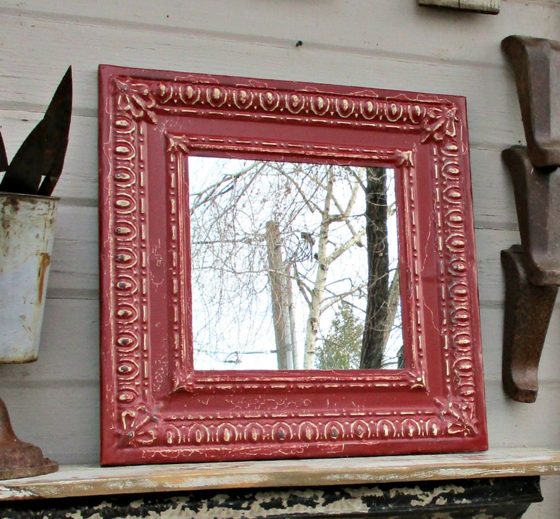 Tin Ceiling Tile Mirror 22 Antique Architectural Etsy