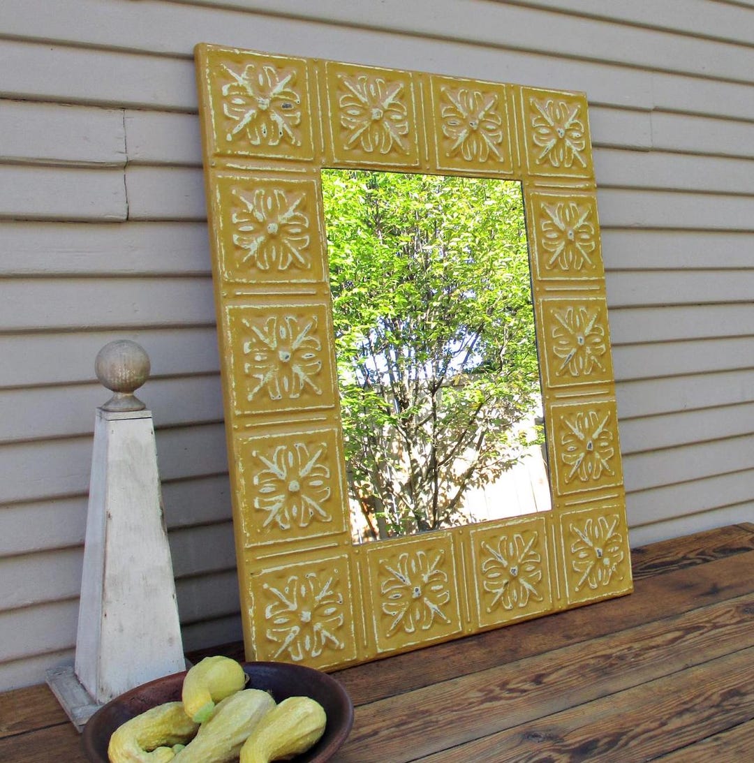 Large Wall Mirror, Antique Ceiling Tin Tile Mirror, Architectural