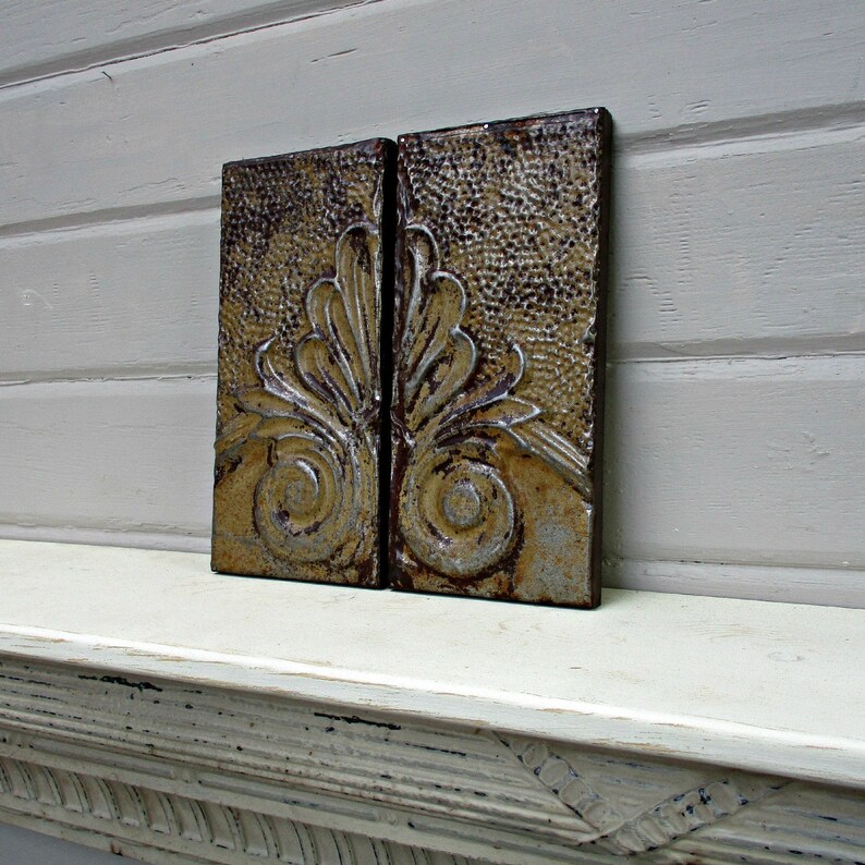 Rustic Antique Architectural Salvage Old Tin Ceiling Tiles Ready To Hang Farmhouse Wall Decor Gallery Wall Collage