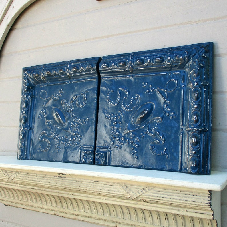 2 Framed Old Tin Ceiling Tiles Architecture Salvage Dark Etsy