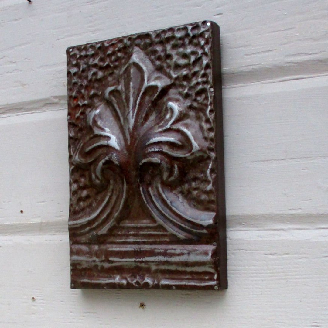 Antique Architectural Salvage Wall Art, Old Ceiling Tin Tile, Rustic Farmhouse Cabin Decor