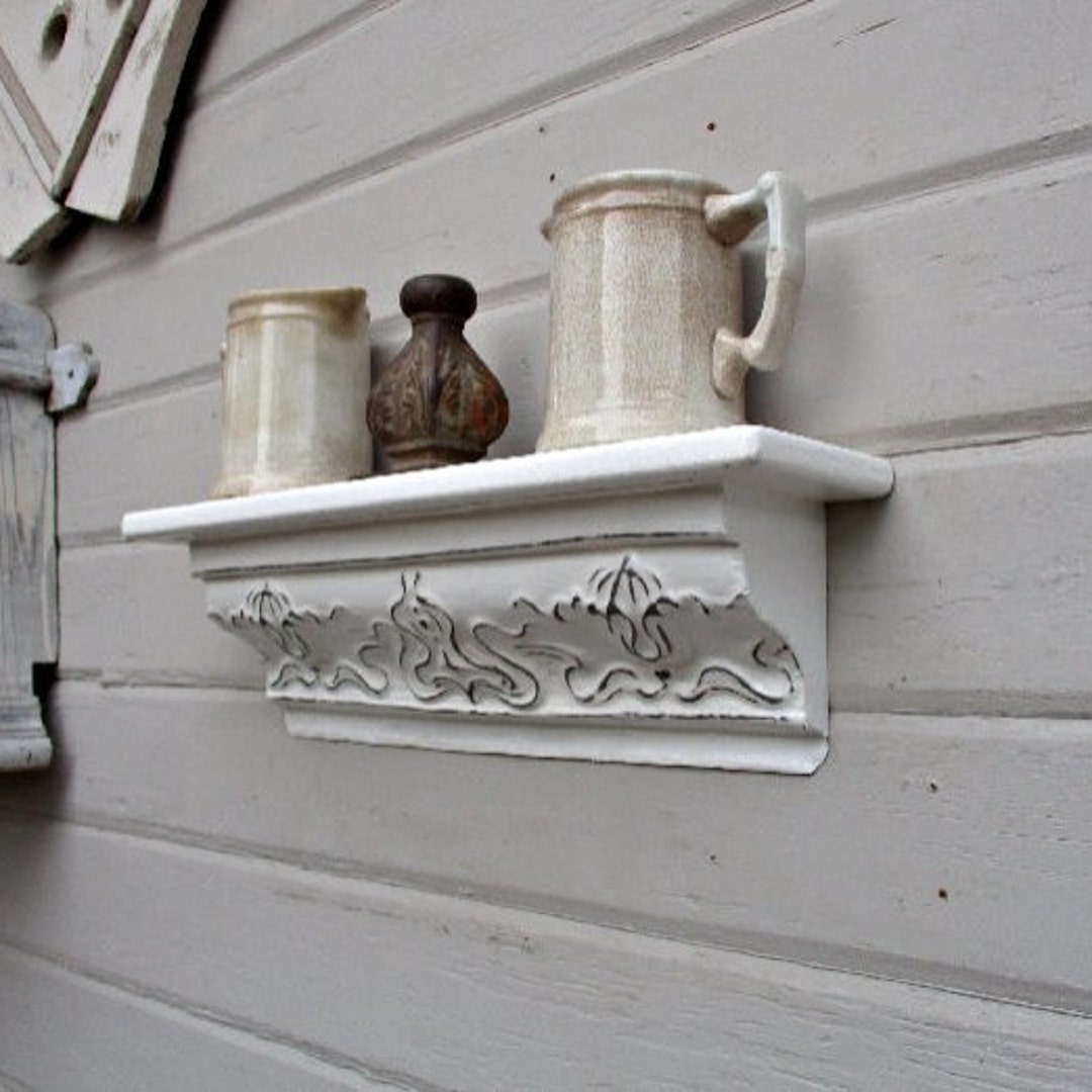 Antique Ceiling Tin Wall Shelf, Architectural Salvage, Bathroom Kitchen