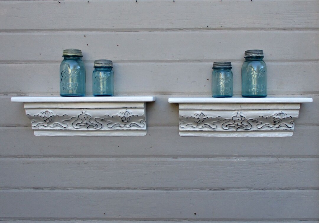 Set of 2 Ceiling Tin Wall Shelves, 21 Length Each Shelf, Antique