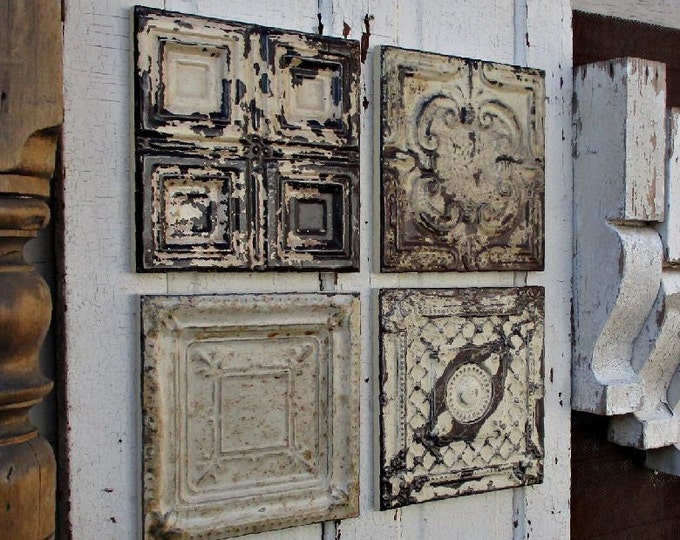 Architectural Salvage Wall Art Old Ceiling Tin Tiles Set of Etsy
