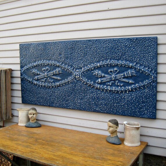 Ceiling Tin Tile Antique Architectural Salvage Wall Decor Large Navy Indigo Blue Wall Art Narrow Vertical Or Horizontal Wall