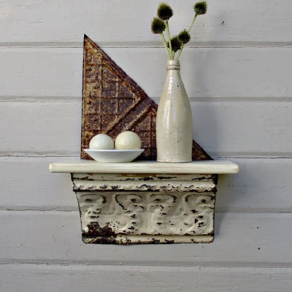 Antique Tin Ceiling Tile Shelf Etsy
