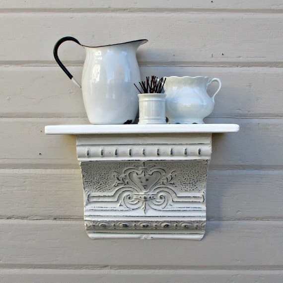 White Architectural Salvage Antique Ceiling Tin Wall Shelf Etsy