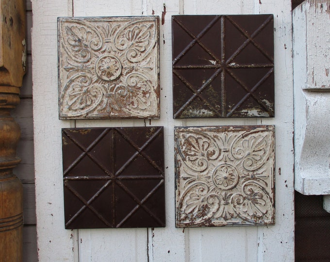 Architectural Salvage Wall Art Set of 4 Old Tin Ceiling Etsy