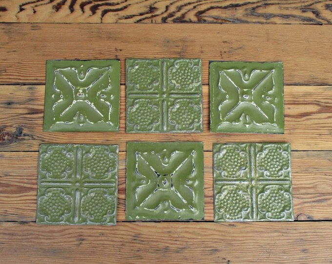 Tin Ceiling Tiles. Lot of 6 Old Vintage Tin Tiles. Vintage Supplies