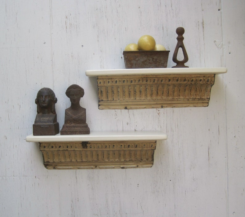 Two Antique Ceiling Tin Wall Shelves Antique Architectural Etsy