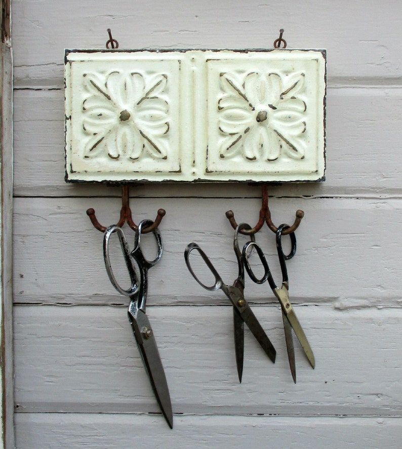 Rustic Key Hook Wall Key Hook Antique Tin Ceiling Tile Old Etsy