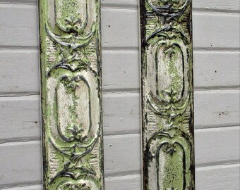 Tin ceiling tiles, Set of 2, Antique Architectural salvage wall decor, Old worn & weathered patina