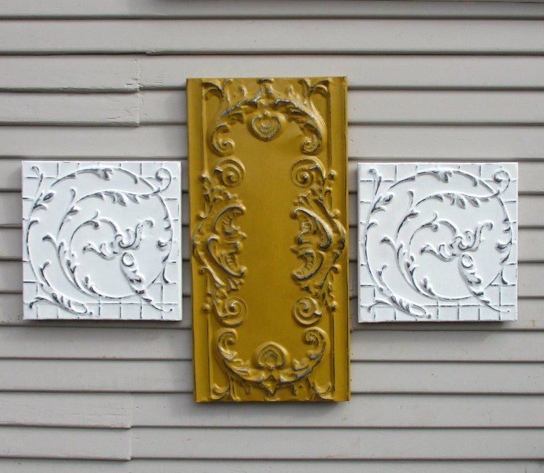Tin Ceiling Tile Set Of 3 Framed And Ready To Hang Antique Etsy