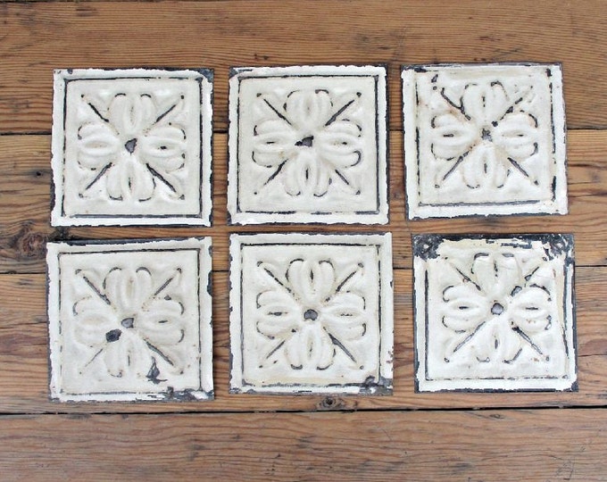 Six Old Tin Ceiling Tiles. Vintage Supplies. Unframed 100yearold