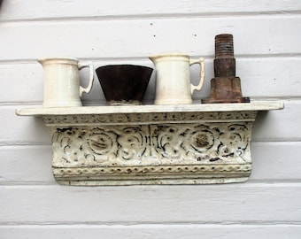 Architectural salvage wall shelf, 26 3/4", Rustic vintage Ceiling Tin, Farmhouse French country decor, Kitchen Bathroom shelf