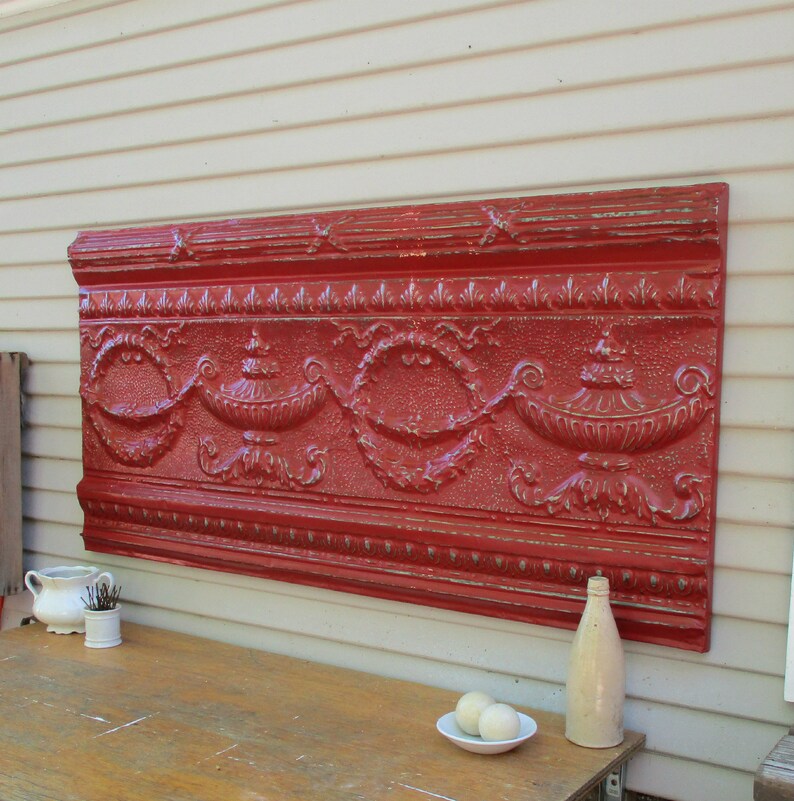 Antique Architectural Wall Art Tin Ceiling Tile Panel Red Etsy