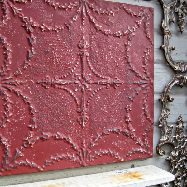 FRAMED 2'x2' Antique Ceiling Tin Tile. Circa 1900.  Ready to Hang.  Architectural salvage.