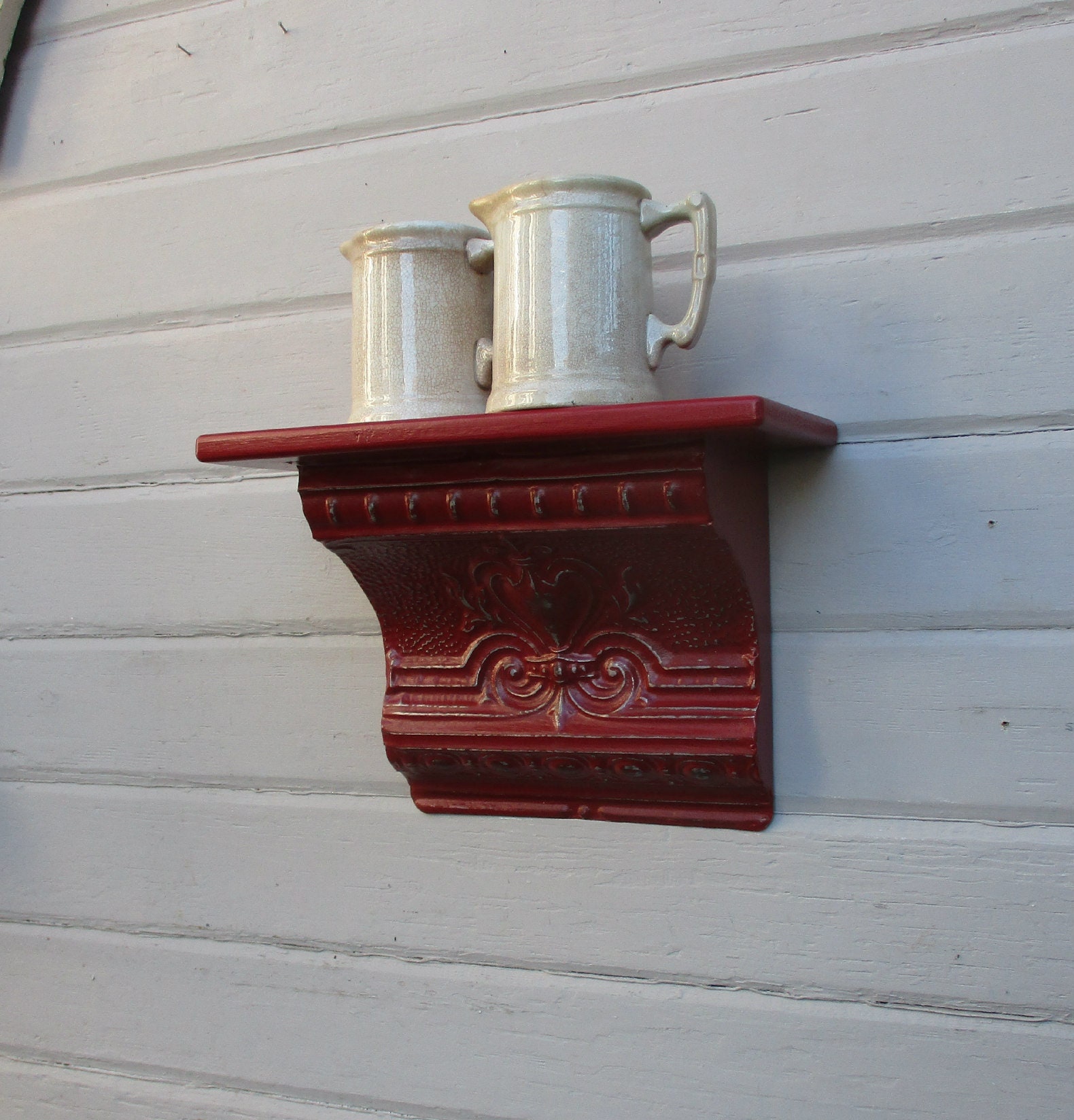Antique Ceiling Tin Wall Shelf Architectural Salvage Red Etsy