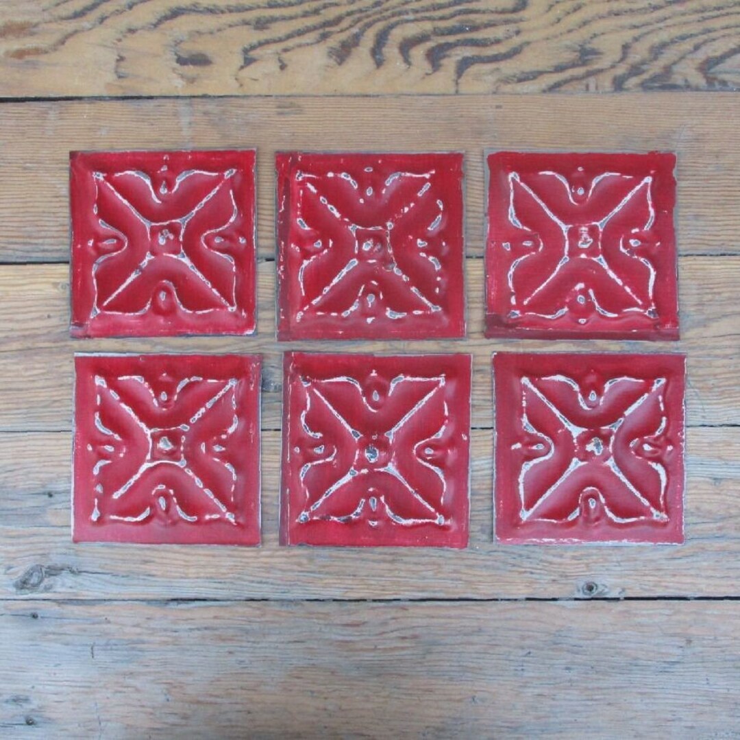 Tin Ceiling Tiles, 6 Old Metal Tiles, Vintage Craft Supply, Unframed Remnants From Our