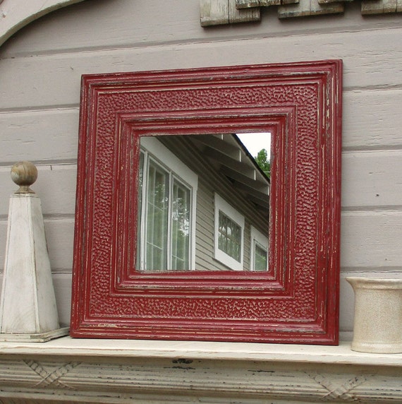Tin Ceiling Tile Mirror Antique Architectural Salvage 24 Bathroom Bedroom Entryway Wall Mirror Red Mirror