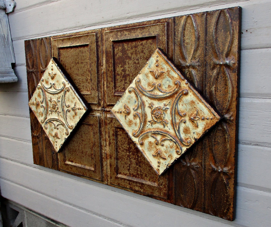 Architectural Salvage Wall Decor, Antique Tin Ceiling Tiles, Rustic