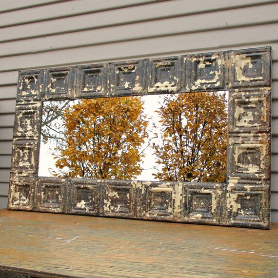 Rustic Wall Mirror Tin Ceiling Tiles Bedroom Bathroom Wall Etsy