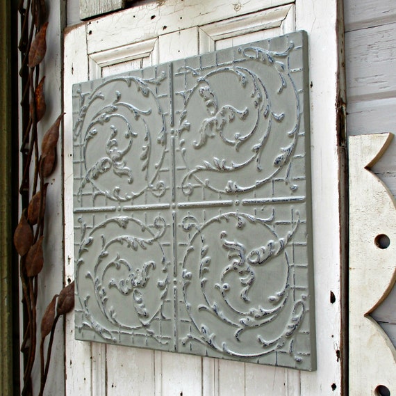 Antique Metal Ceiling Tile 24 Vintage Architectural Salvage Large Gray Wall Decor Metal Wall Art Tin Ceiling Art
