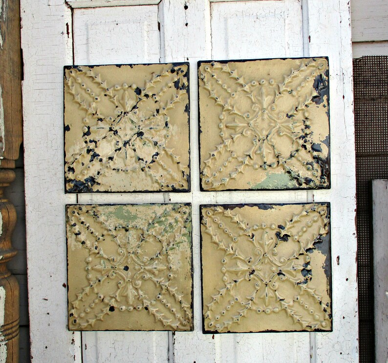 Antique Architectural Salvage 4 Framed Ceiling Tin Tiles Etsy